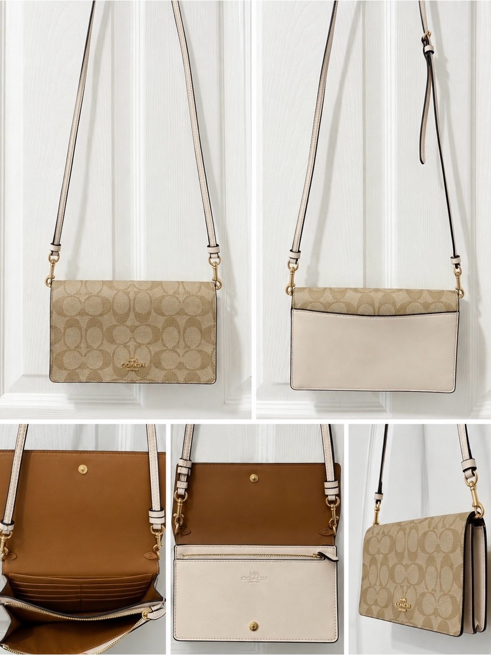 Coach Khaki and Cream Signature Leather Crossbody